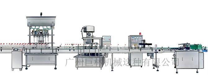 直列式裝機(jī)、自動鎖蓋機(jī)、鋁箔封口、糨糊貼標(biāo)灌裝線 